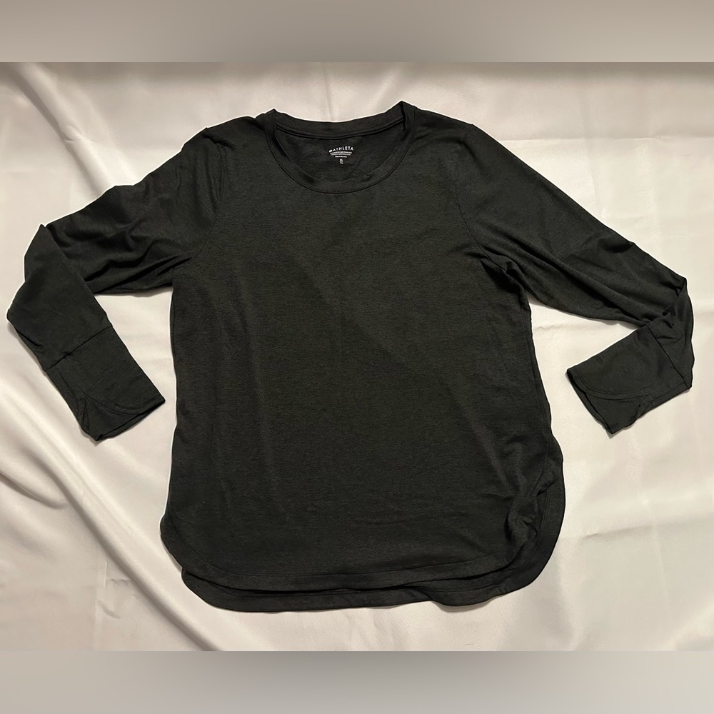 Athleta Dark Charcoal Gray Long-Sleeve Crewneck Top